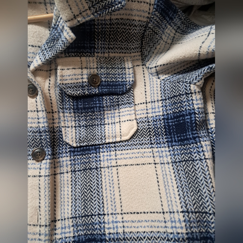 Time & True Plaid Blue & White/Cream Warm Oversized Jacket - Picture 5 of 6